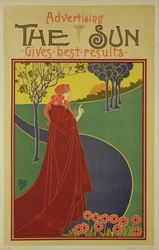 Reproduktion av en affisch som annonserar "The Sun", en amerikansk tidning